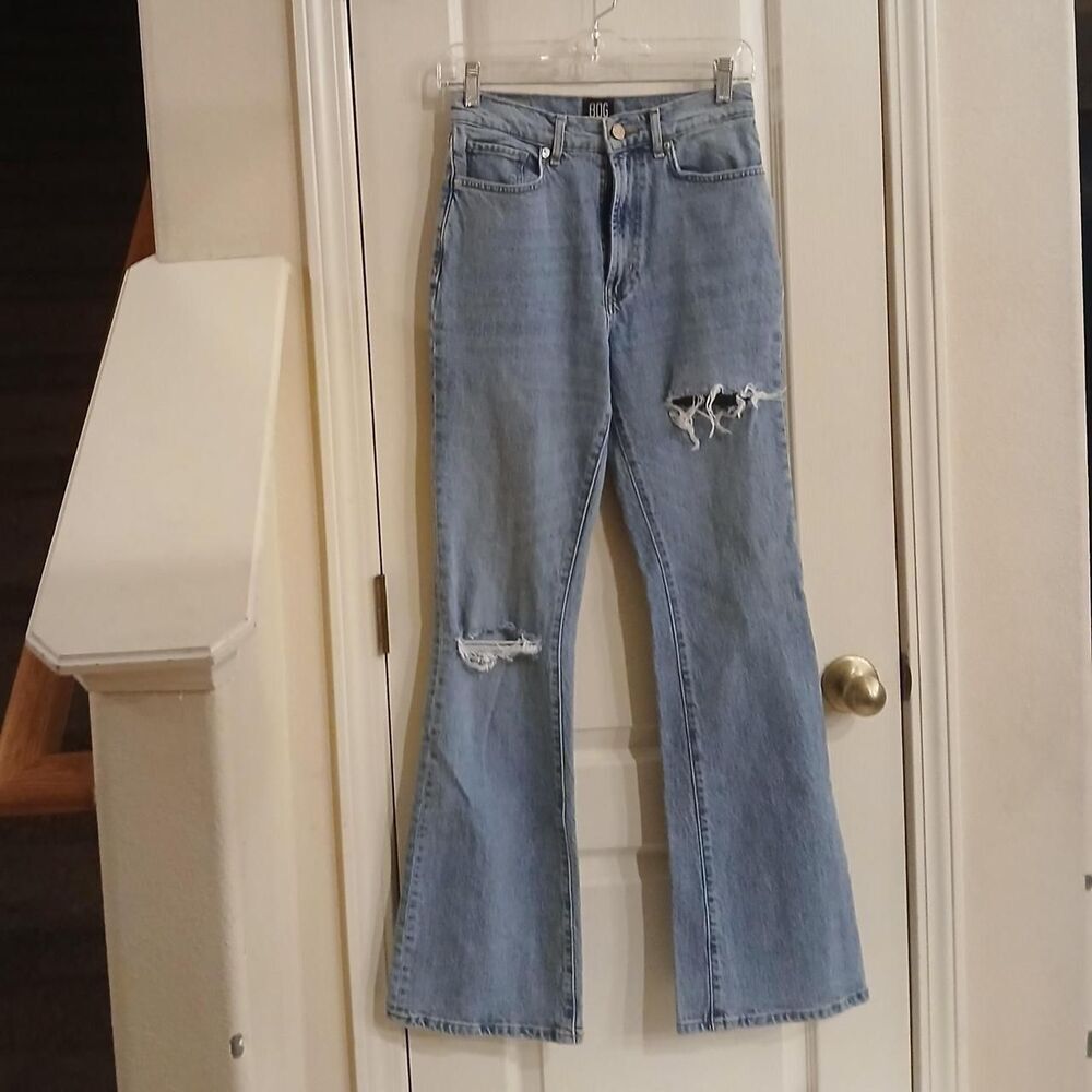BDG high rise flare leg distressed ripped denim stretch blue jeans 26 Y2K 90s